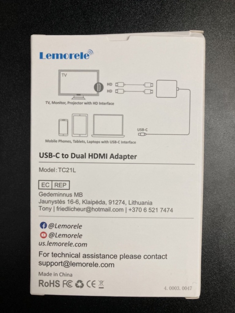 Lemorele USB-C HDMI変換アダプター 　箱裏